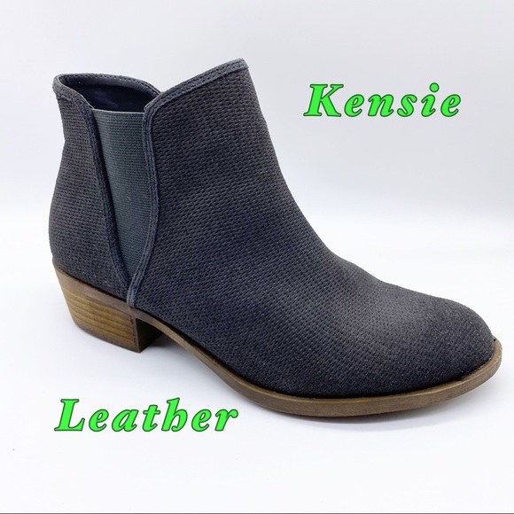 Kensie Shoes - Kensie-Dark Gray Leather P'frated Ankle Bootie 9